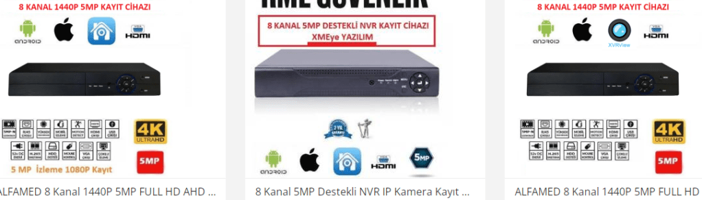 8 li nvr kayıt cihazı